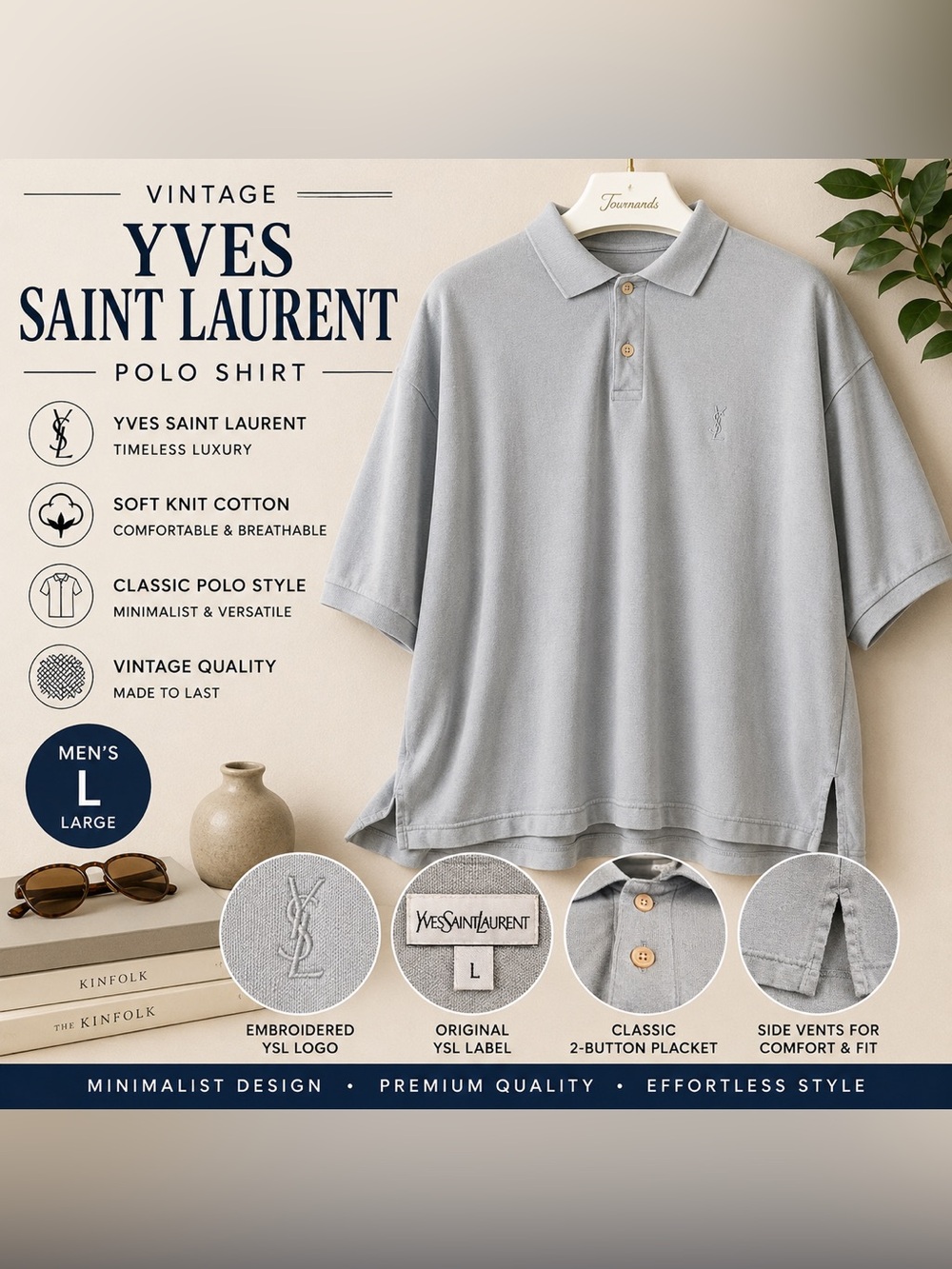 Yves Saint Laurent Men’s Pale Gray Short-Sleeve Polo